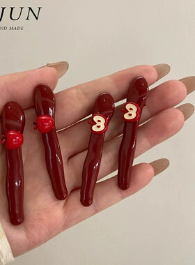 可爱新年红苹果发夹女鸭嘴夹ins简约刘海碎发夹侧边夹顶夹一字夹