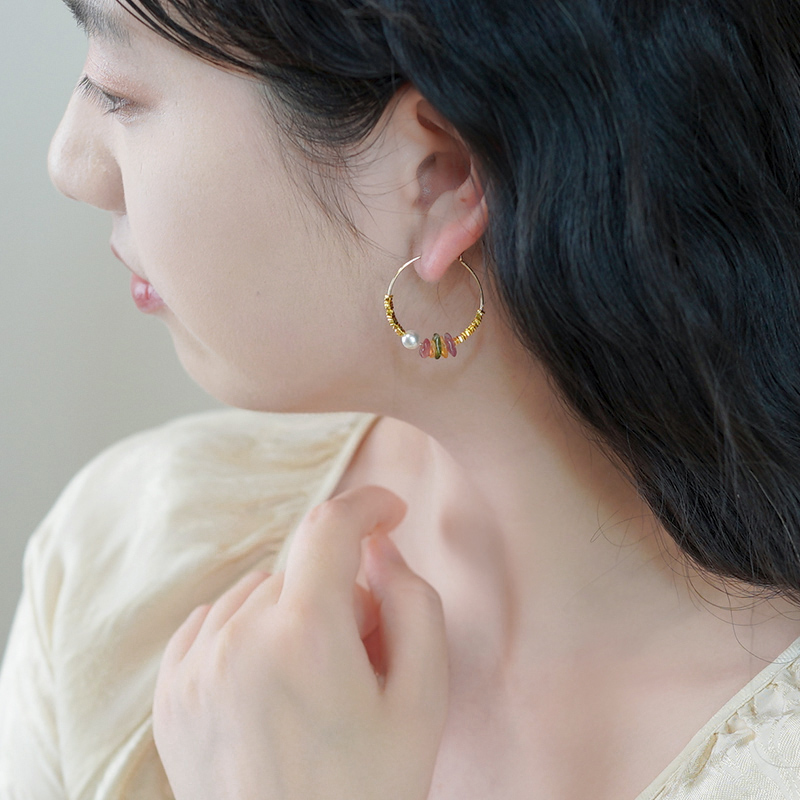 半入云小众高级感碧玺碎金耳圈清新设计感耳环优雅少女耳饰505100
