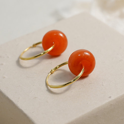 半入云新中式高级感甜甜圈橙红玛瑙耳圈复古小众甜美耳环女51036