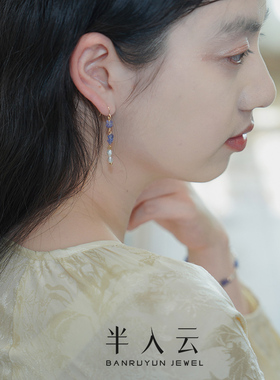 半入云小众清新甜美塔桑石珍珠耳环14k包金耳钩古风少女耳饰50419
