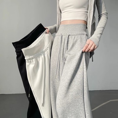灰色运动裤女春秋夏薄款新款宽松阔腿直筒神裤高腰显瘦休闲卫裤子