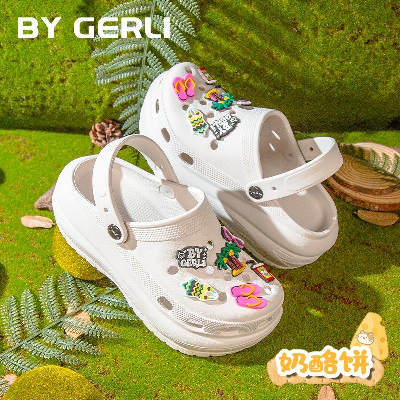 by gerli休闲厚底洞洞鞋女夏外穿新款凉鞋软踩屎感沙滩eva防滑臭