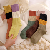 袜子女高筒袜5双秋冬三拼色百搭ins舒适透气防汗棉线外穿袜子XD