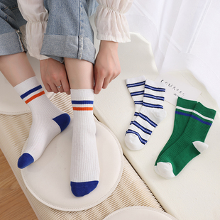 码 男 34到42鞋 5双大童袜子 棉线运动风秋冬高筒袜条纹XD 女