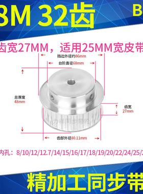 同步带轮S8M32齿BF型带凸台带宽25内孔12 19 20 22 24 2528同步轮