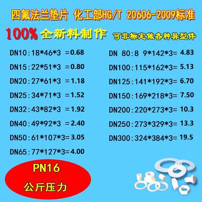 聚四氟乙烯垫片四氟法兰垫片HG化工部PN10PN16耐高温铁氟龙垫PTFE