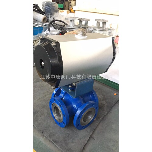 Q646F-40C气动高压四通法兰球阀 软密封四通球阀 气动L型换向阀