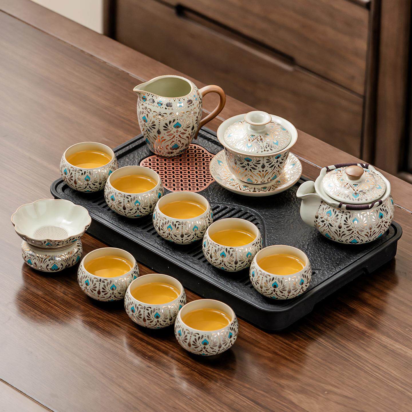 2026新套款窑敦煌凤翎20260726手抓茶壶功夫茶具装家用陶汝瓷泡壶