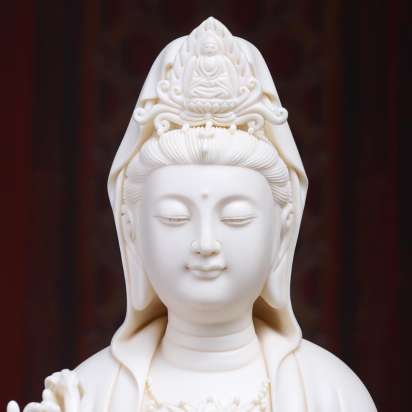 A02-123A 陶像瓷摆《立古莲观音 雅黄瓷》家用供萨奉佛观饰世音菩