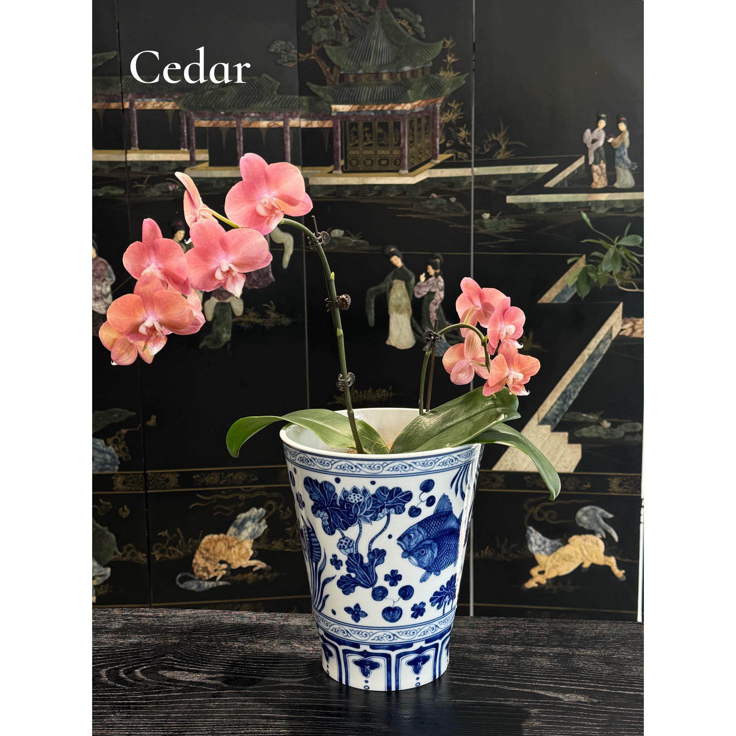 LBZ爆款花盆景德镇青花瓷鱼鱼鳜藻花瓶花盆家具摆件玄关花无纹孔