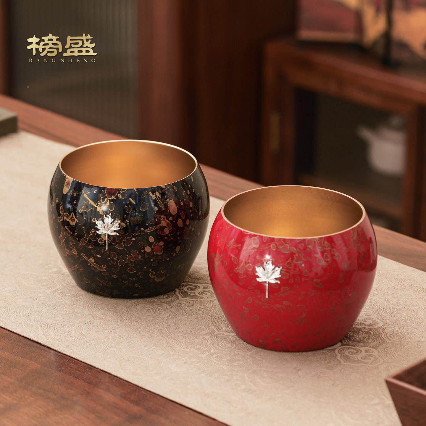 黄铜大漆用建水洗大号水盂废枫叶大漆水缸家水洗茶茶高档功夫具配