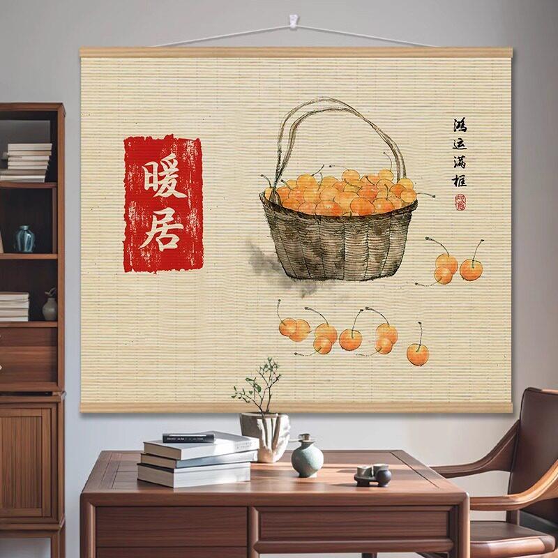 中式古风竹帘挂画茶室客厅书横幅竹房子装画箱玄饰关遮DUO挡帘电图片