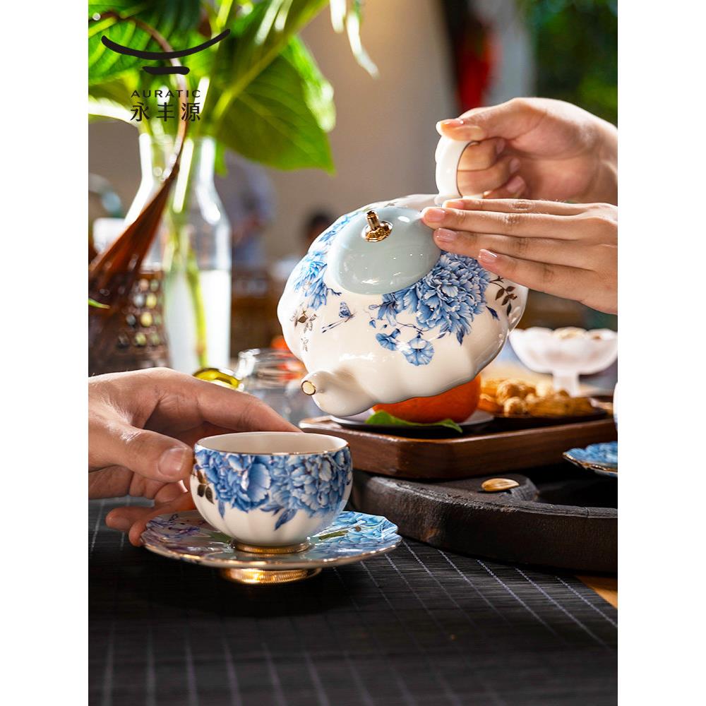 永丰源WRD白蓝头陶瓷金白茶具高端茶壶茶杯二人礼六盒