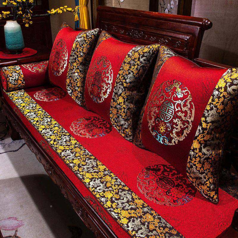 式沙发垫中高档木沙发垫子罗套罩家俱座垫实新中式汉床垫富贵团子