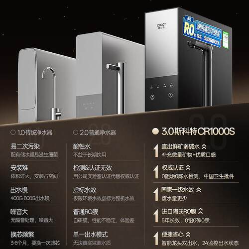 iCR1200c用ot斯科特CR1000S通滤净水器R芯O反渗透弱碱鲜矿水家c用