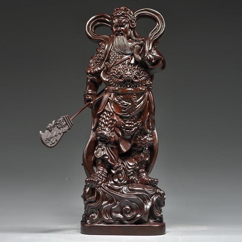 黑檀雕伽蓝韦陀佛像摆件韦驮关公木佛伽蓝寺菩萨左右护法关公MHQ0