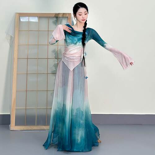 古舞蹈服渐层身韵纱衣中女国舞民族舞演典出服飘逸0228裙练功裤服