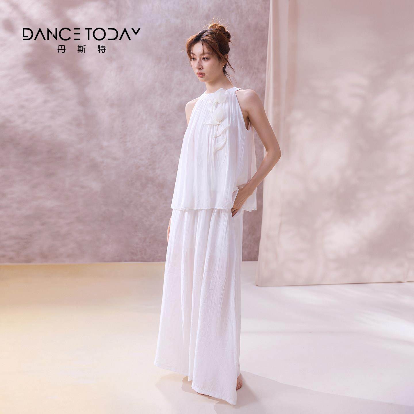 ad21GDS53nceToay现代舞练功服女d夏古典D朵无袖上衣白色舞蹈阔腿