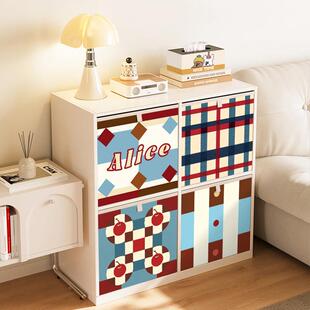 覆古方格豪布艺纳箱卡莱克格子柜包抽屉折斯叠整理盒杂收物收WZA