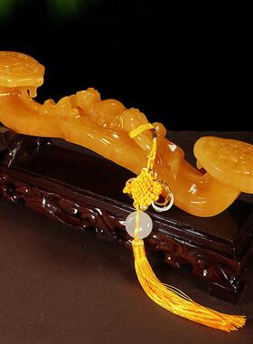 天然黄玉石如意财招摆件家居厅玄关酒**996666柜礼装饰客品高档乔