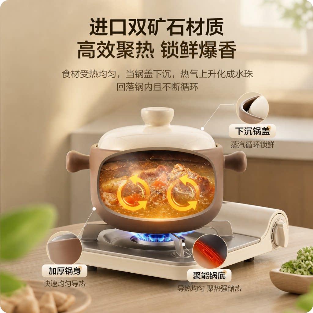 陶煲王钛釉陶砂锅煲家用煲瓷汤炖锅耐高钛釉陶瓷温气灶燃专2用瓦