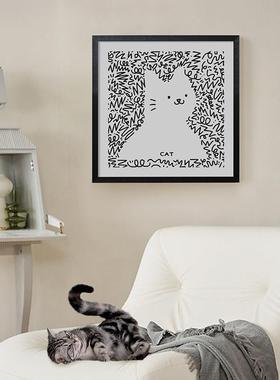 努高 猫咪抽象线条装饰画北i欧n风简约S131卧s室挂画物动儿童房间