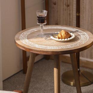 洛复MY25002古雕花发边几休闲创意圆形实木民宿阳台诧摩寂简哥约