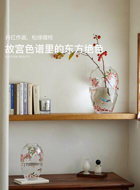 丹桂璃花瓶手绘轻级HP-YJDG1奢感客厅玻玄关水养插花高装饰摆件W