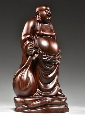 黑檀木MHQ0479雕刻弥摆勒像件布袋大肚笑佛佛家居客厅装艺饰红木