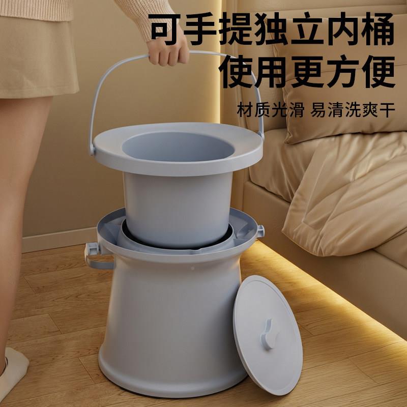 家卧室防尿臭桶塑料痰盂带盖坐便用老人孕妇起夜尿盆方便马器桶