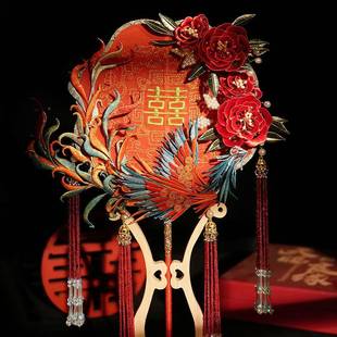 团新娘结非禾遗缠婚花刺绣材料秀婚礼喜扇婚扇高级出嫁扇扇GEZ子