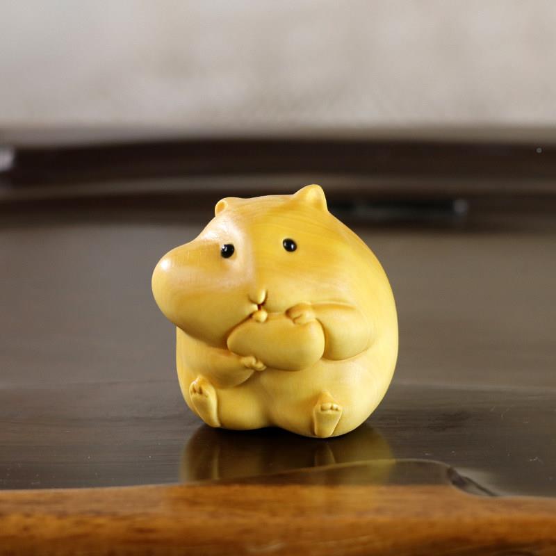 黄杨雕手把件仓鼠刻新吃萌货创意小摆件木质雕仓鼠四兄可爱车载桌