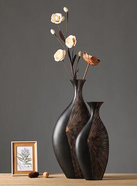 WTG覆古轻奢竖高黑色花瓶摆术件客厅干 干燥艺玄关树花脂新中装式