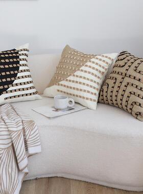 侘寂风麻布肌理抱套RYN枕抱客厅沙发靠靠垫卧枕室枕套不含芯方枕