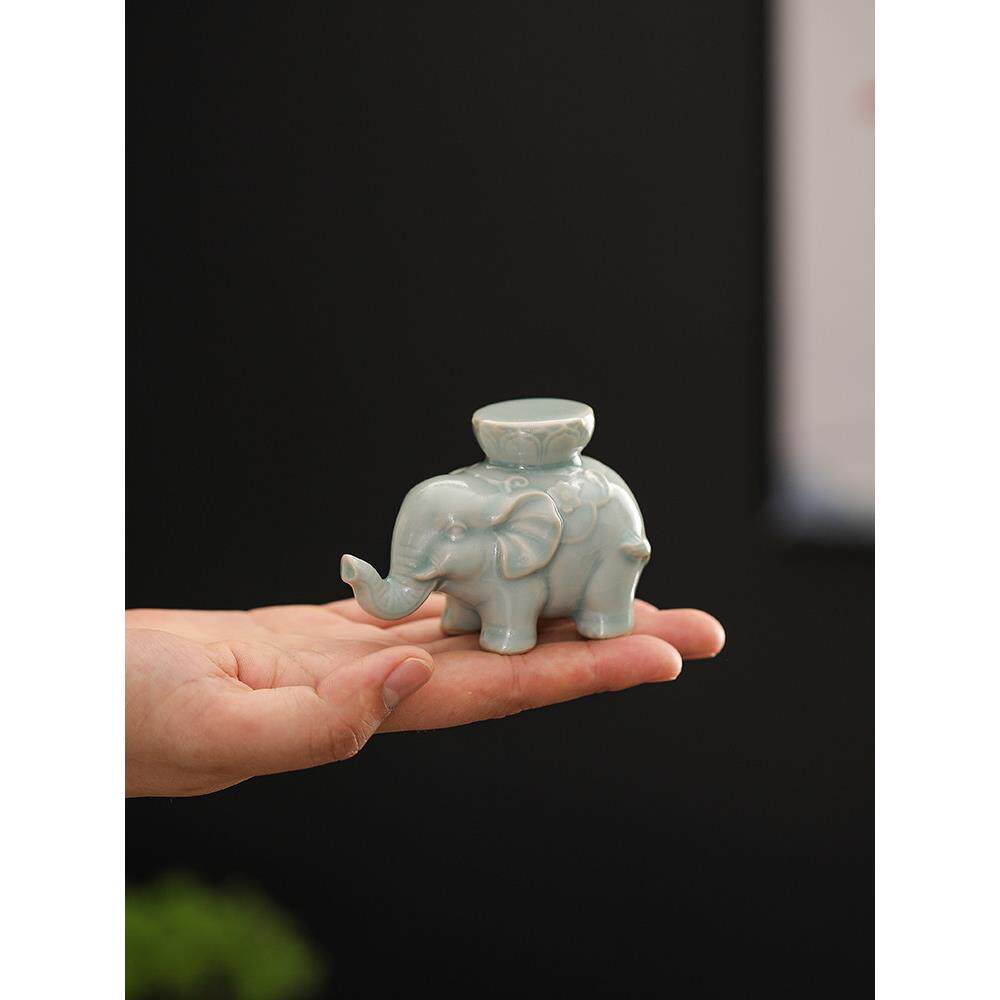 窑茶器盖配置茶宠摆件陶瓷汝盖碗紫砂壶托精盖品可EIV养茶件小象
