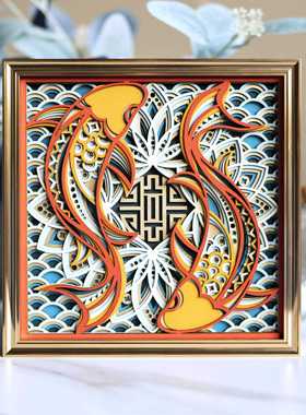 梯木叠雕招财锦鲤厅玄关电视摆柜酒柜装WXK饰饰客乔迁居新礼品开