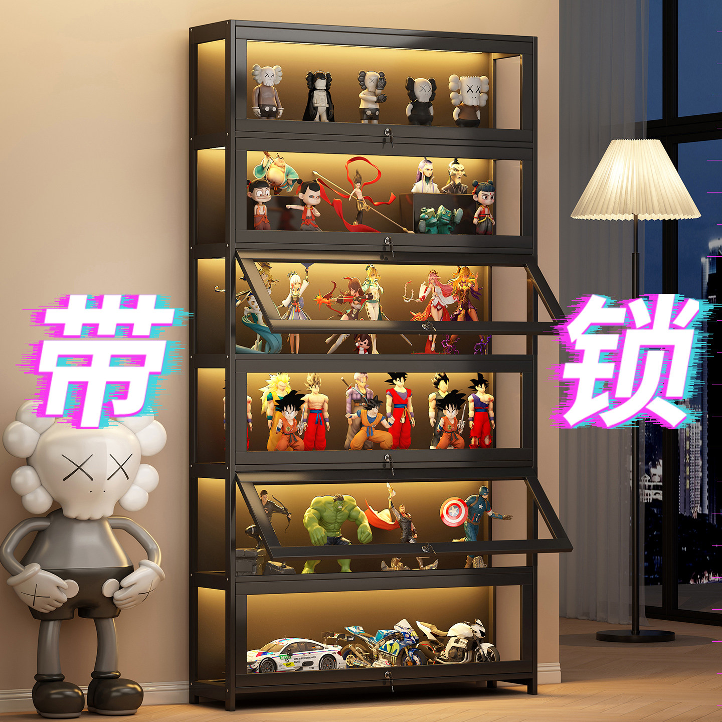 手办展示柜带锁盲盒陈列柜摆件架