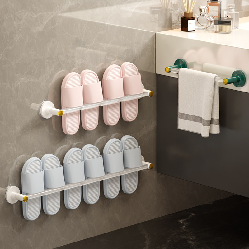 速发浴室拖鞋架种克孔免打力壁挂卫生间置物门后收纳架子厕所各亚