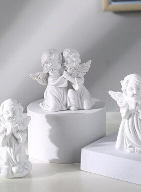 速发欧塑可爱小天使娃娃装饰品孩迷你摆件雕式品术艺婚礼布置石膏