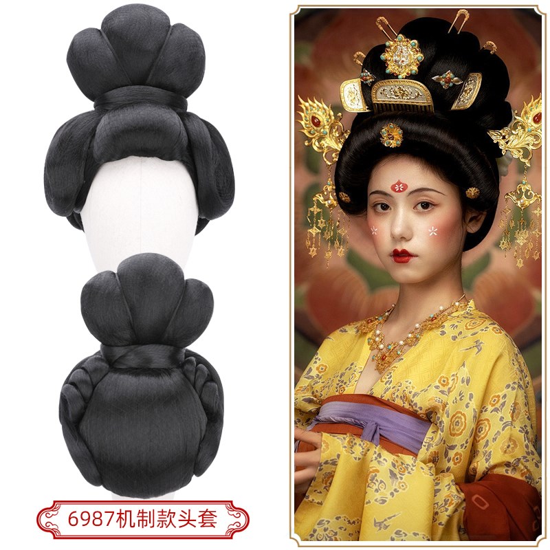 速发唐风发型古装宫廷武则妃头发唐朝贵天全头整顶短款假套套687