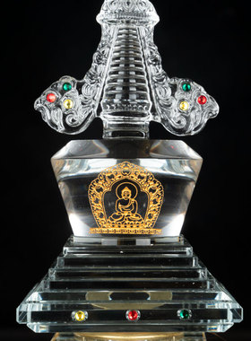 速发水晶舍塔塔菩提塔佛藏传 教用品 舍利佛利 噶当塔 带灯光