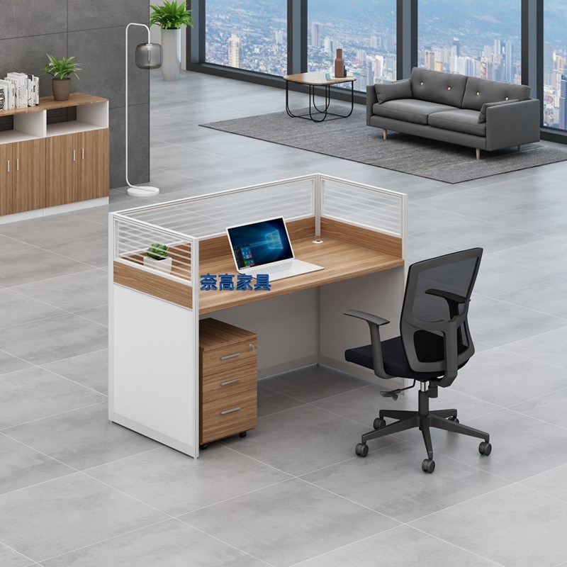 速发简约约员办公桌组不简职屏风实验室卡座电脑桌单人位合含柜椅