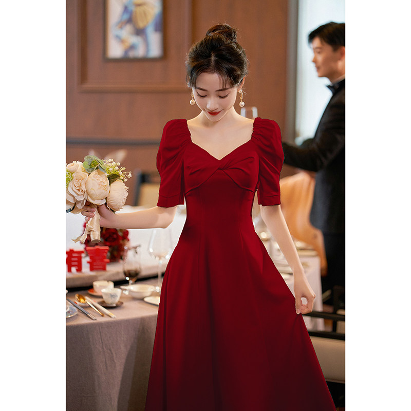 速发敬酒服202新酒新娘款红色日常可穿订婚礼服缎面蝴蝶结雅优红