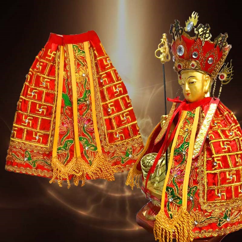 速发佛像披风披肩绸缎双层刺绣地藏王菩萨祖师佛衣红色黄色镶钻小