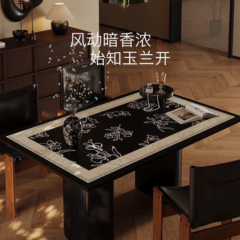 速发新中式桌布防水免洗皮革长方形餐桌垫轻奢高级感茶几垫布兰芷
