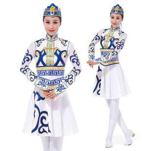 内蒙古大草原蒙袍 服目舞台装 速发艺考蒙古舞服装 演出白剧色经典