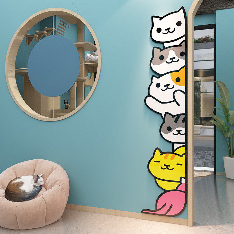 速发猫咖店墙贴纸可店铺装饰用品创意装修画爱打只猫五卡