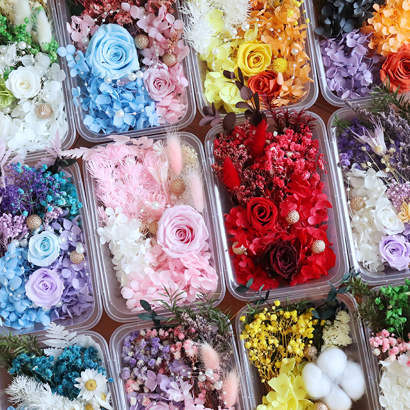 速发永生花玫瑰干花材料包工手扇框团相婚鞋玻璃罩团建教师节活动