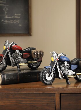速发客厅酒柜高端书房饰品上档次艺饰复古怀旧摩托车摆件摆装品工