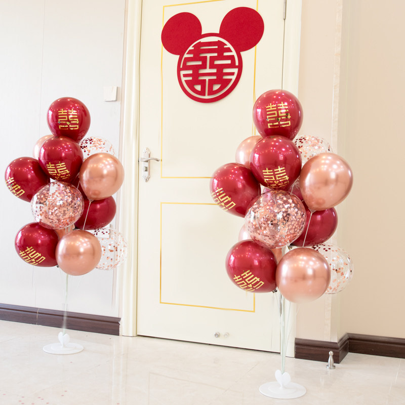 速发地飘桌飘婚礼气球支派托杆立柱生日架对装饰婚房婚房场景布置